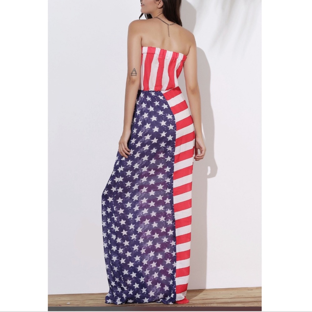 Patriotic Flag Bandeau Maxi Coverup Dress Medium - Picture 2 of 3
